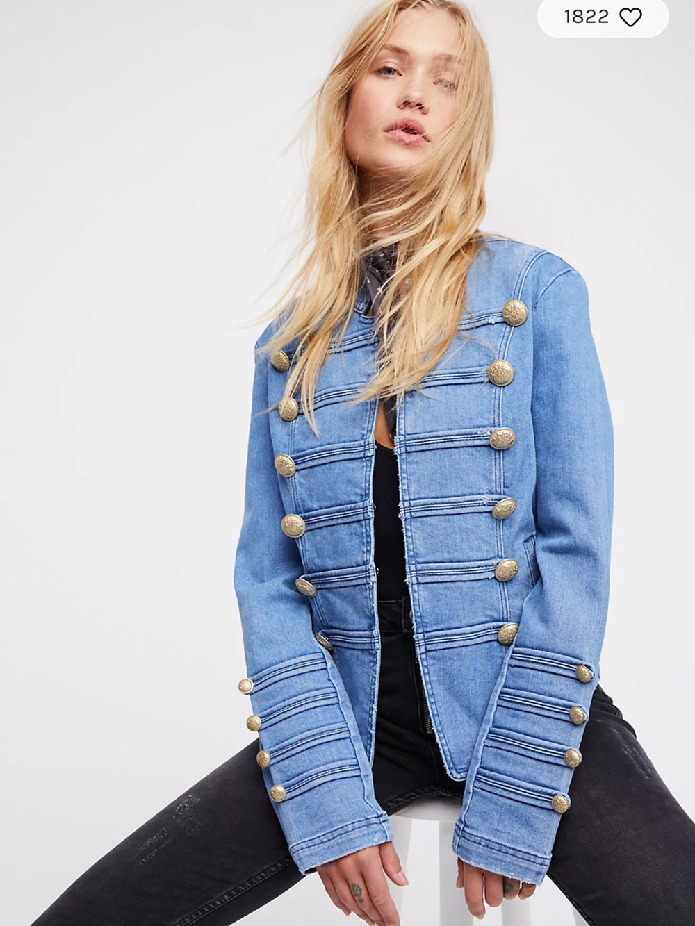 Free People Military-Style Denim Jacket